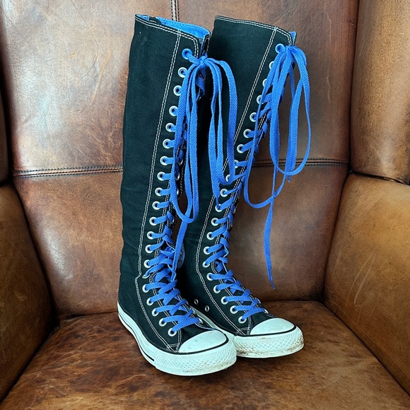 Converse All Stars Shoes - Converse Tall Black Lace-Up Boots with Purple Laces
